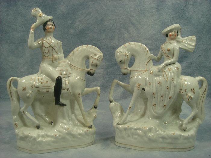 Appraisal: Pr Staffordshire equestrian figurines fancy couple on prancing horses h