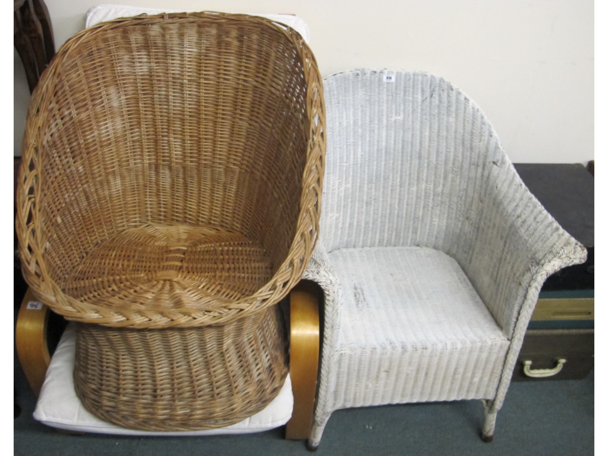 Appraisal: A white Lloyd Loom chair a cane chair and an