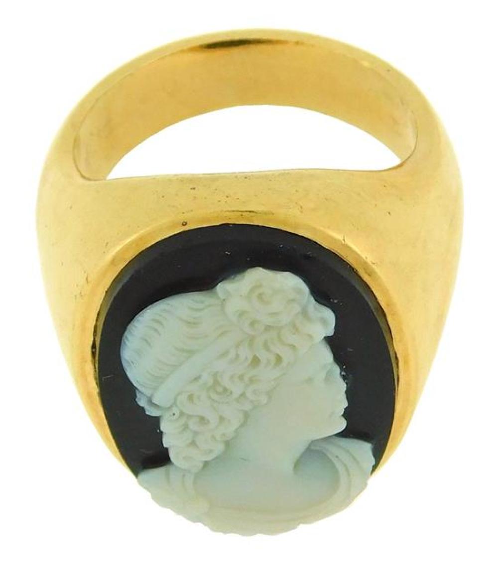 Appraisal: JEWELRY Man's K Stone Cameo Ring setting tested K yellow