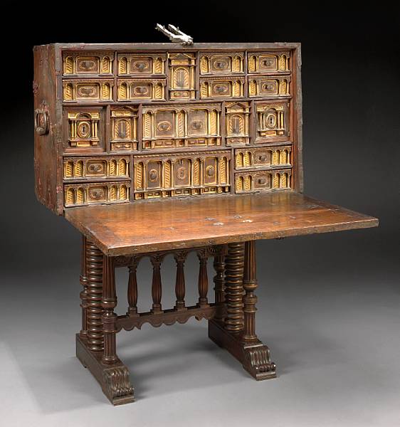 Appraisal: A Spanish Baroque walnut vargueno on stand vargueno late th