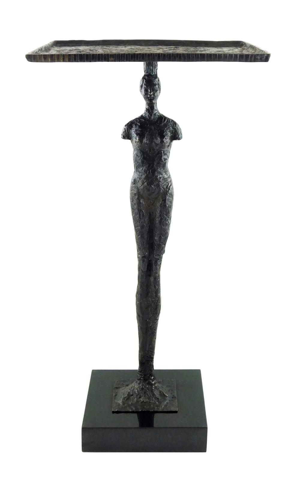 Appraisal: Giacometti style bronze figural end table female nude with elongated