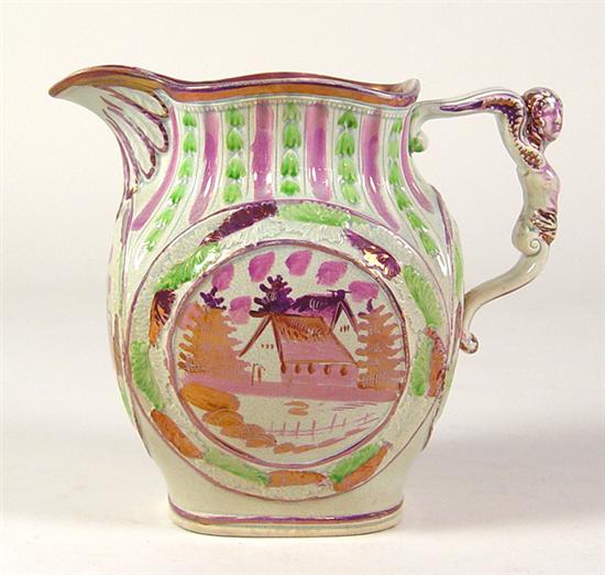 Appraisal: Sunderland Lustre Pitcher th Century Rose and green lustre on