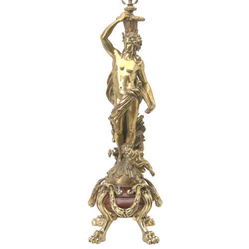 Appraisal: HENRI PICARD Beaux-Arts bronze dor figural lamp of a Classical