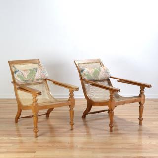 Appraisal: Pair Anglo-Indian blonde wood plantation chairs th c caned seats