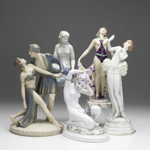 Appraisal: Five porcelain figurines all th C Hutschenreuther nude Royal Dux