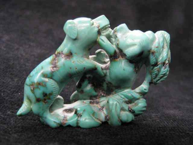 Appraisal: Carved Chinese Turquoise Figurine of FooDog pups at play ''