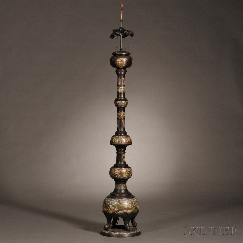 Appraisal: Champleve Floor Lamp China late th century baluster shape with