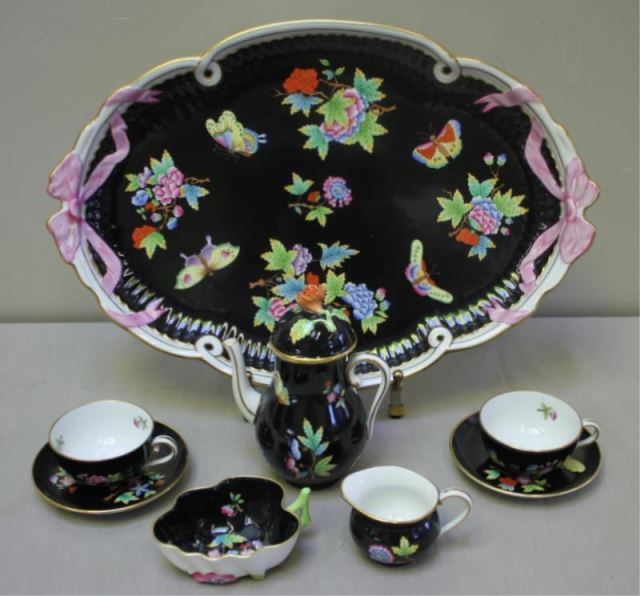 Appraisal: Herend Tea Set for in the Queen Victoria black pattern