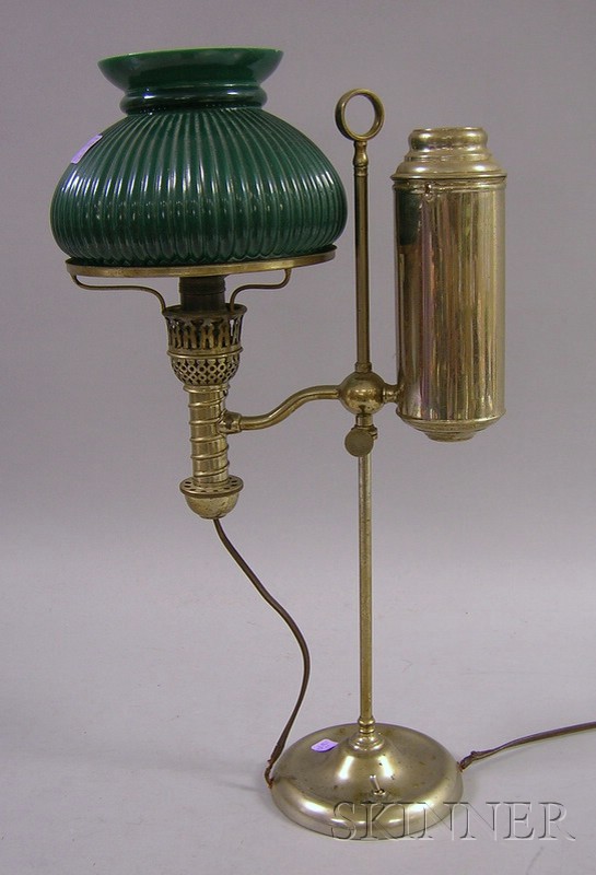 Appraisal: Nickel Plated Student Lamp with Green-painted Glass Shade Manhattan Brass