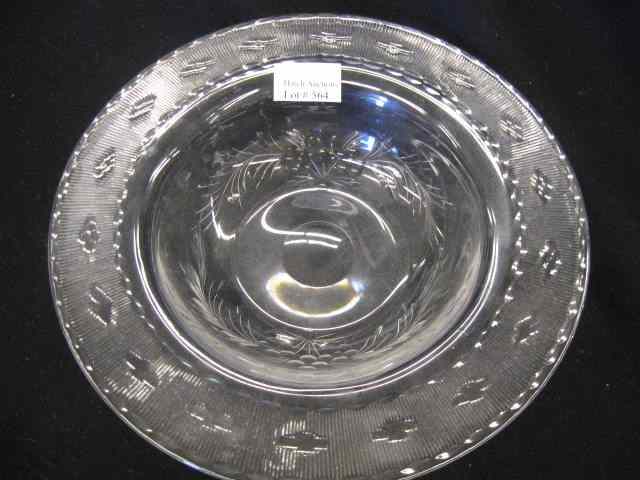 Appraisal: Steuben Engraved Glass Bowl signed fancy floral with petal linear