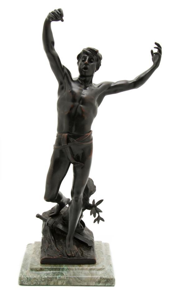 Appraisal: Bronze Sculpture of a Man depicted with outstretched arms above