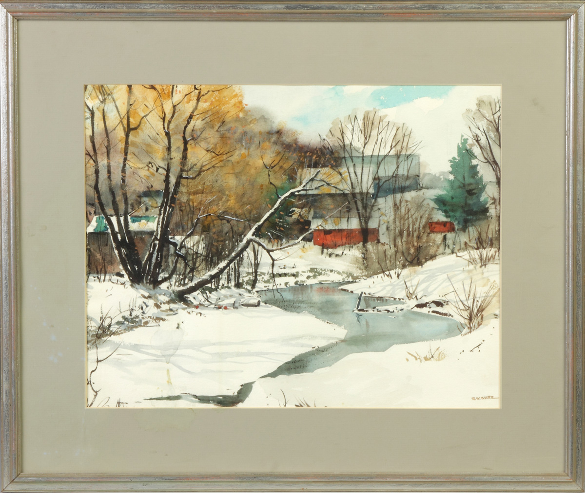 Appraisal: R W Ware Upstate New York Winter landscape w barns