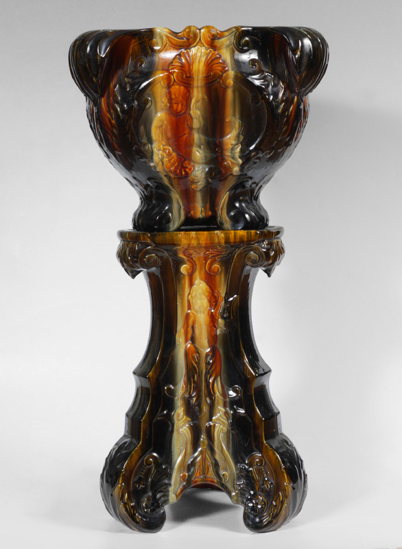 Appraisal: J B OWENS POTTERY JARDINIERE AND PEDESTAL Glossy earth tone