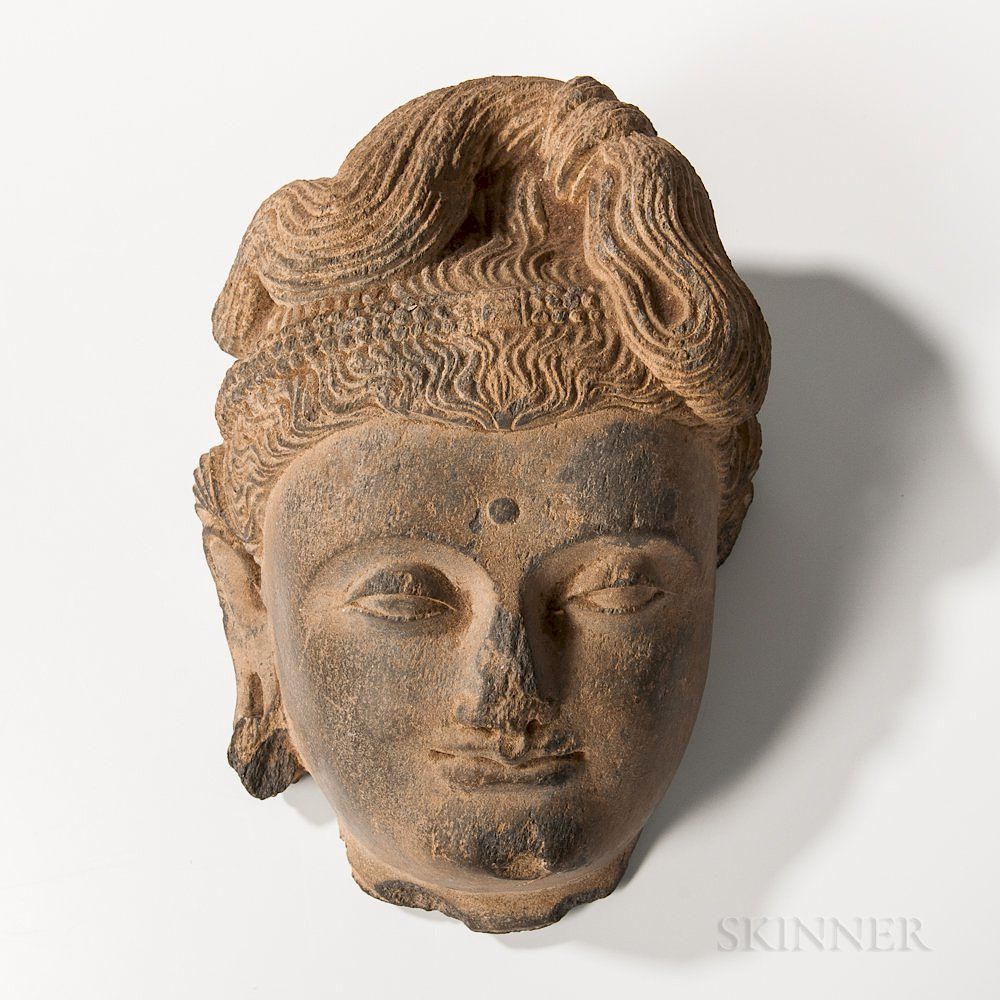 Appraisal: Gandharan Gray Schist Bodhisattva Head Gandharan Gray Schist Bodhisattva Head