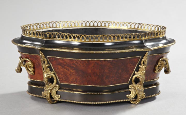 Appraisal: French Brass-Mounted Burl and Ebonized Fruitwood Jardiniere second quarter th