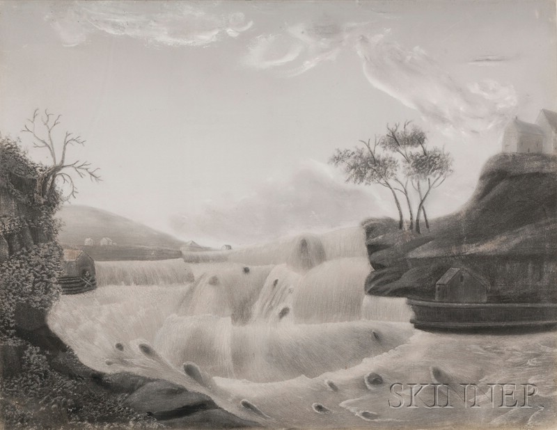 Appraisal: American School th Century View of a Waterfall Indistinctly signed