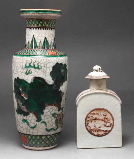 Appraisal: Chinese Export sepia decorated porcelain tea caddy and a Chinese