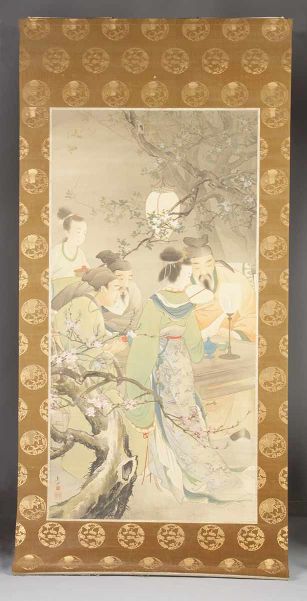 Appraisal: Two Similar Hand Painted Chinese Scrolls on Paper Both sgn