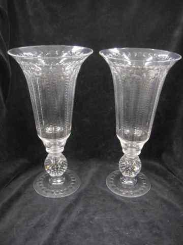 Appraisal: Pair of Pairpoint Etched Glass Vases controlled bubble '' tall