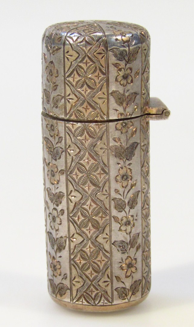 Appraisal: A Victorian silver vinaigrette the cylindrical body with flush lid