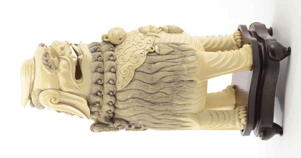 Appraisal: CHINESE IVORY CARVED FOO FU LION JAR the head with