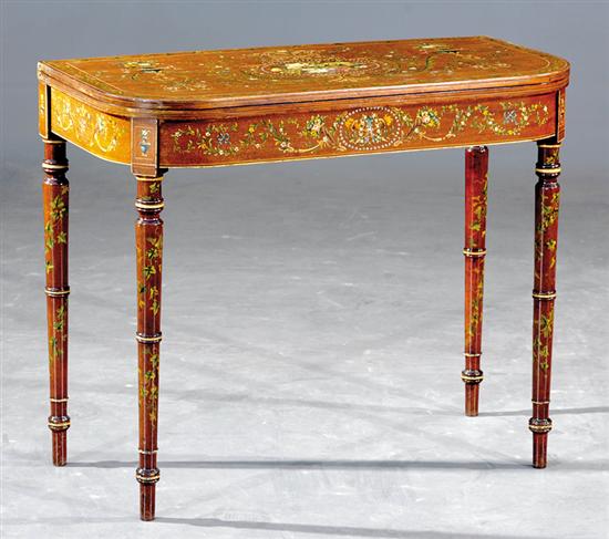 Appraisal: George III style mahogany and painted card table th century