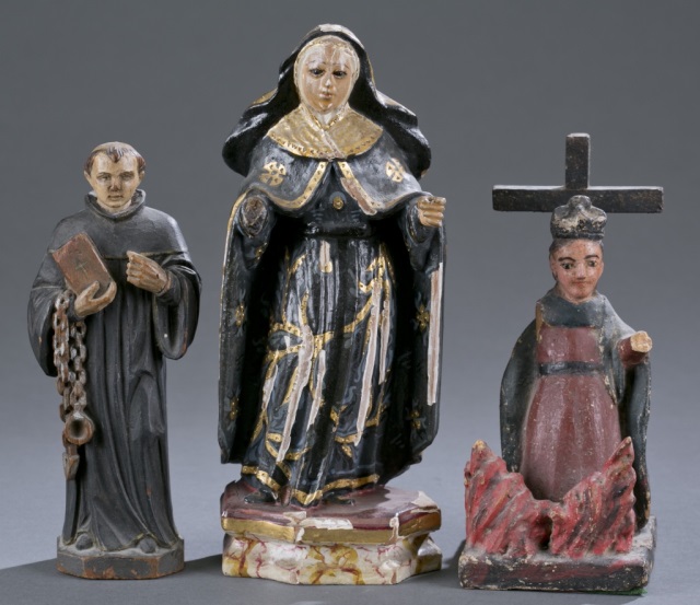 Appraisal: Three th c Carved European Santos Figures Consisting of three