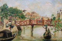 Appraisal: Ervardo Fioravanti Italian b Venezia Oil on canvas Bright scene