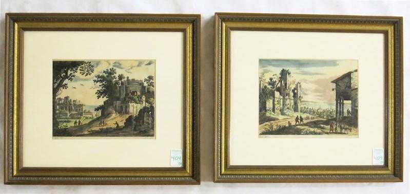 Appraisal: AFTER GABRIEL PERELLE TWO HAND COLORED ETCHINGS French - Landscapes