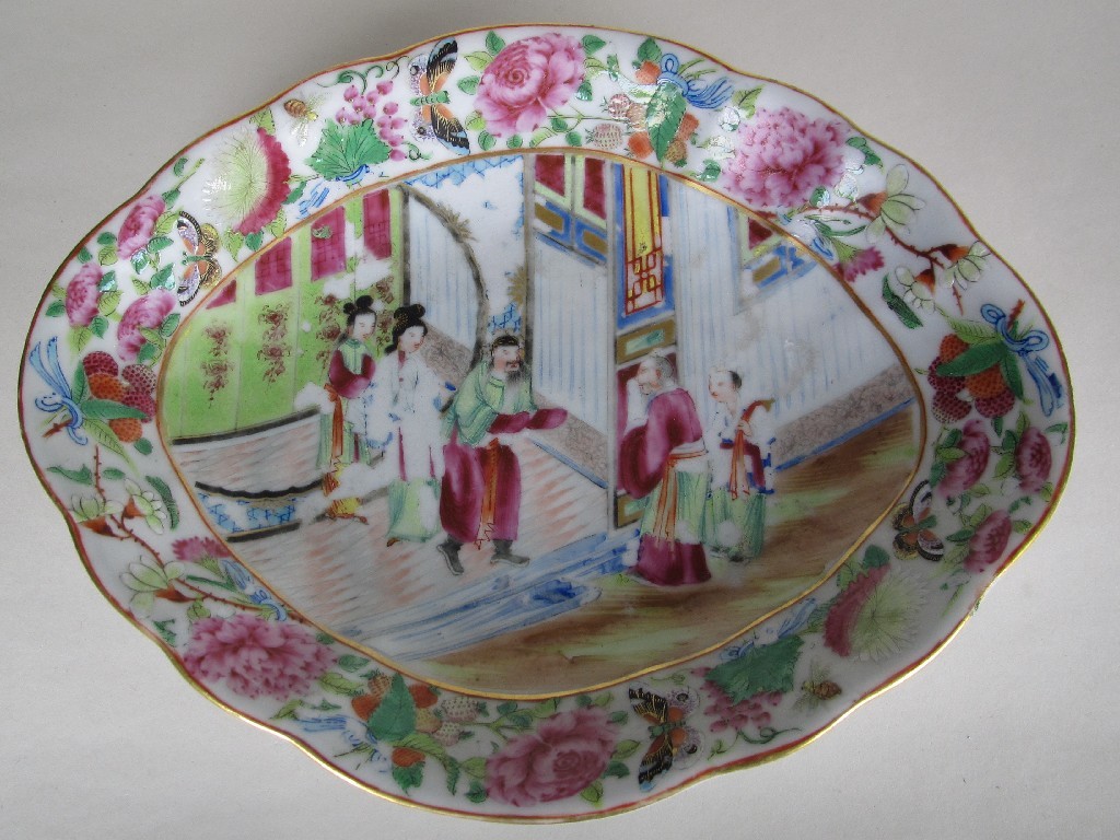 Appraisal: A Cantonese famille rose oval shaped dish painted with figures