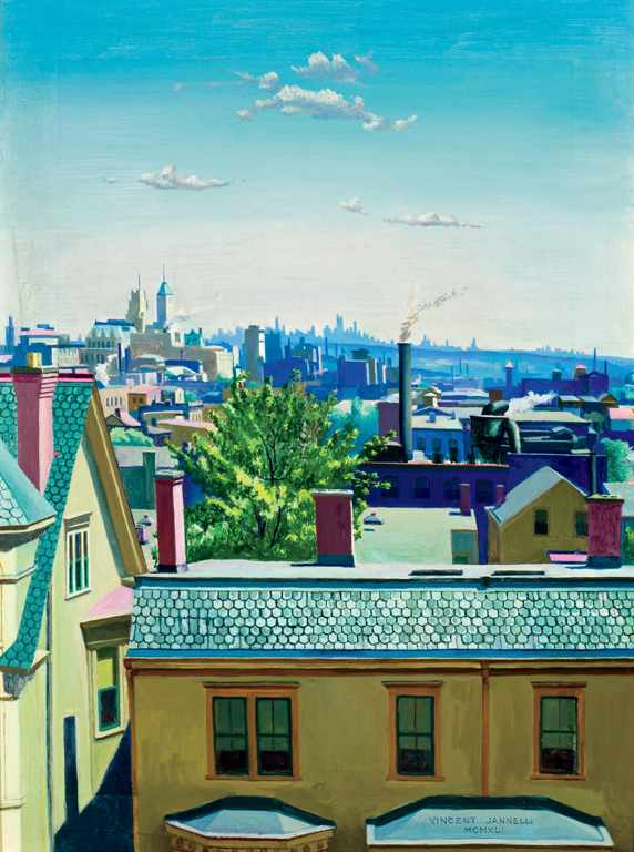 Appraisal: VINCENT JANNELLI American b Rooftops oil on board signed lower