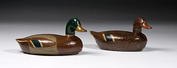 Appraisal: PAIR OF PAINTED MALLARD DRAKE AND HEN DUCK DECOYS American