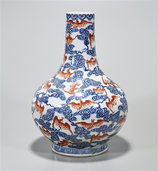 Appraisal: Chinese red blue and white porcelain globular vase with bats