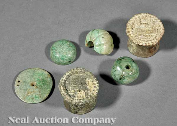 Appraisal: A Group of Six Teotihuacan Ceramic and Jade Jewelry Ornaments