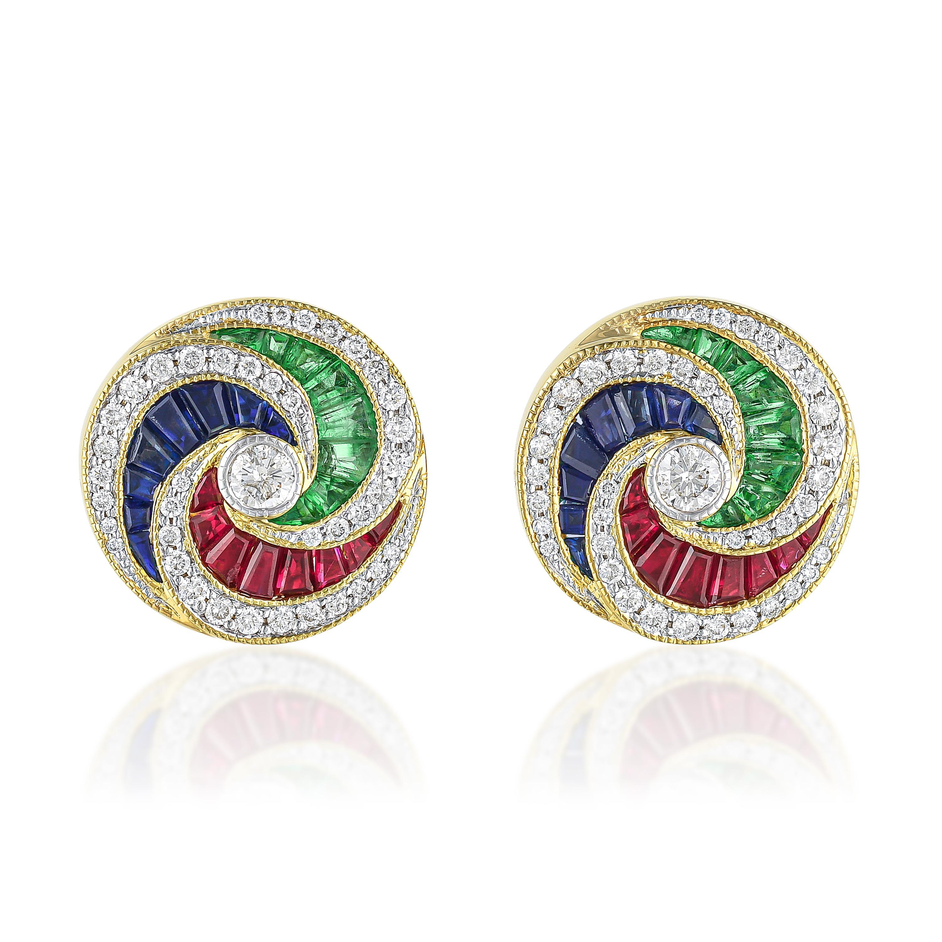 Appraisal: MULTI GEMSTONE SWIRL EARRINGS METAL K gold GEMSTONE S sapphires