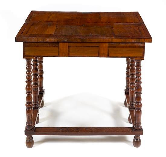 Appraisal: A William and Mary Style Marquetry Flip-Top Table Height x