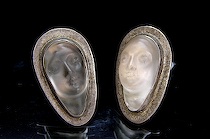 Appraisal: Art Nouveau Sterling Cufflinks With Lalique-Style Heads Three dimensional clear