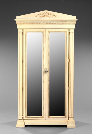 Appraisal: Neoclassical-Style White-Painted and Beveled Looking Glass Linen Press the solid