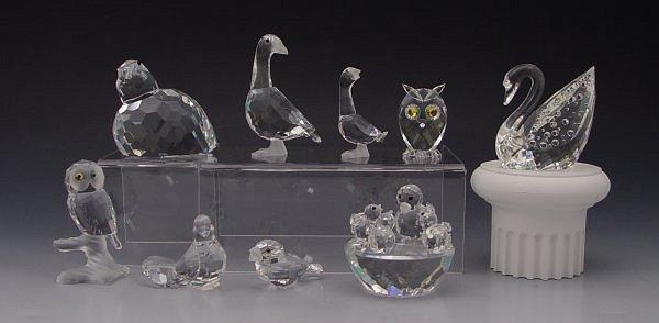 Appraisal: SWAROVSKI CRYSTAL BIRDS Nine pieces to include Mini Owl retired