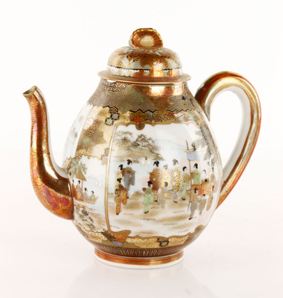 Appraisal: - Kutani Teapot Fine Kutani teapot Japan decorated with figures