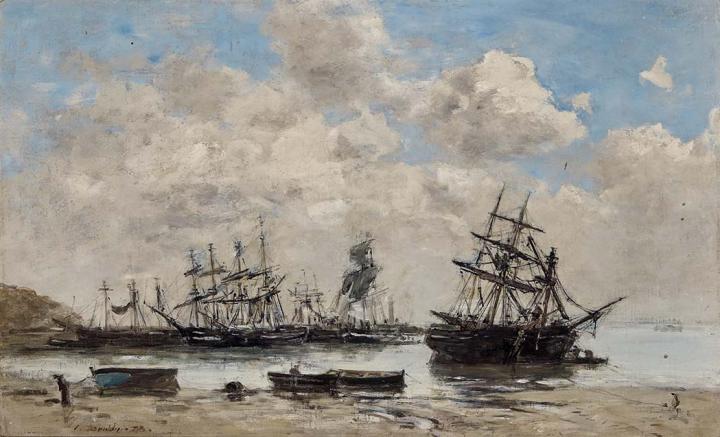 Appraisal: Eugene Boudin French - Honfleur Bateaux Echoues Pres du Rivage