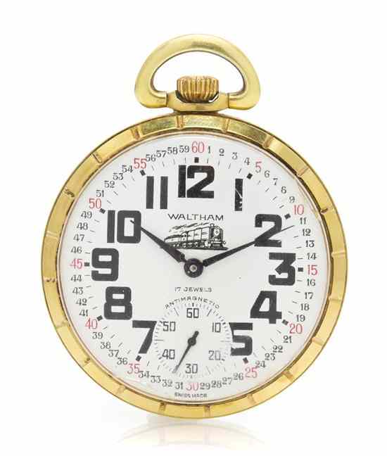 Appraisal: A Gold Plated Railroad Pocket Watch Waltham mm case diameter