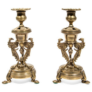 Appraisal: A Pair of Continental Gilt Metal Candlesticks th Century Height