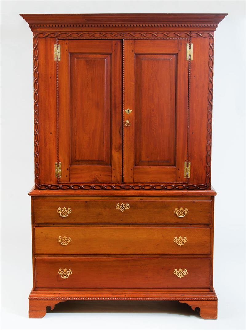 Appraisal: American Maple Linen Press With applied decoration ft in x