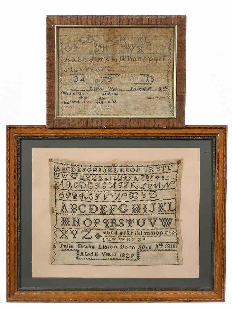 Appraisal: FRAMED TH C SAMPLERS - Alphabet Number Sampler with biblical