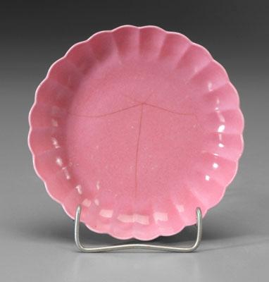 Appraisal: Chinese pink-ground chrysanthemum bowl with lobed petals base with old