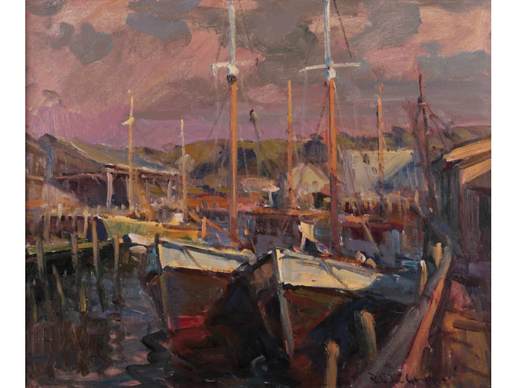 Appraisal: Robert C Gruppe MA b Gloucester Harbor oil on canvas