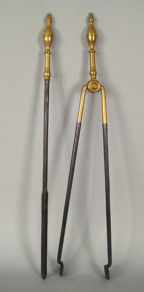 Appraisal: Pair of Federal wrought iron and brass firetools ca with