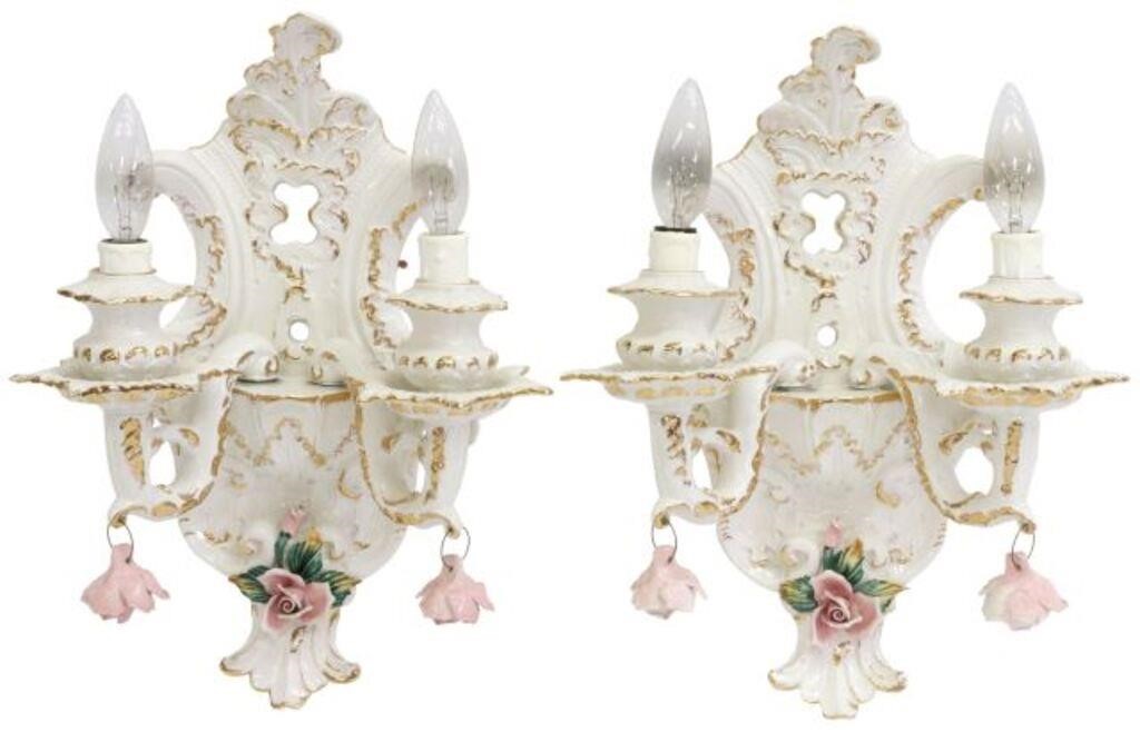 Appraisal: pair Capodimonte style porcelain two-light wall sconces th c having