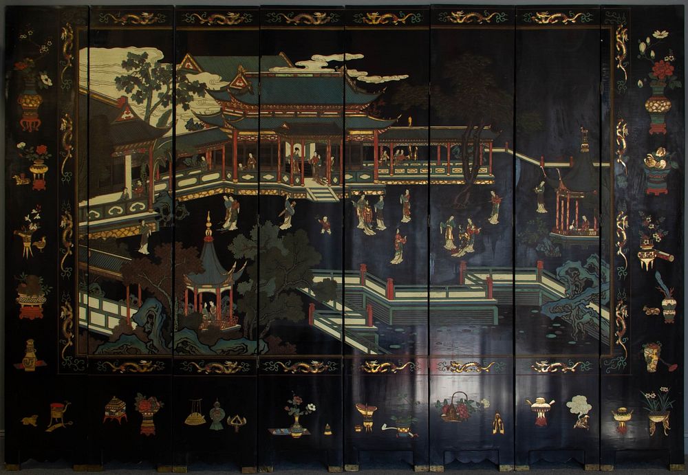 Appraisal: Panel Chinese Coromandel Screen Qing Dynasty The central scene depicts